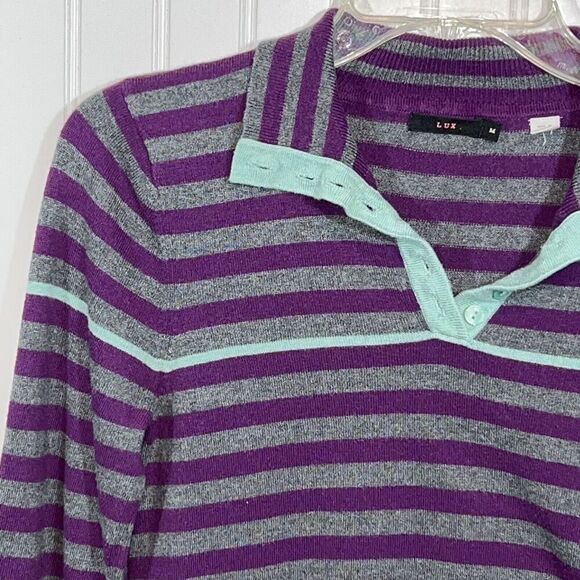 Lux Pullover Sweater Women Medium Purple And Gray Long Sleeve Preppycore Classic - Picture 6 of 11
